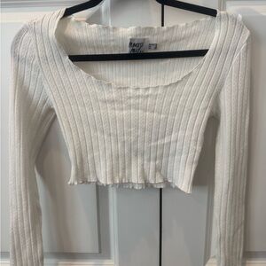 Princess Polly Cream Ribbed Long Sleeve Crop Top